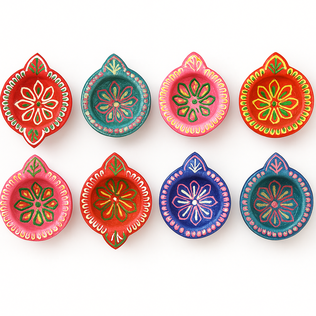 Decorative Clay Diyas(Pack of 9)