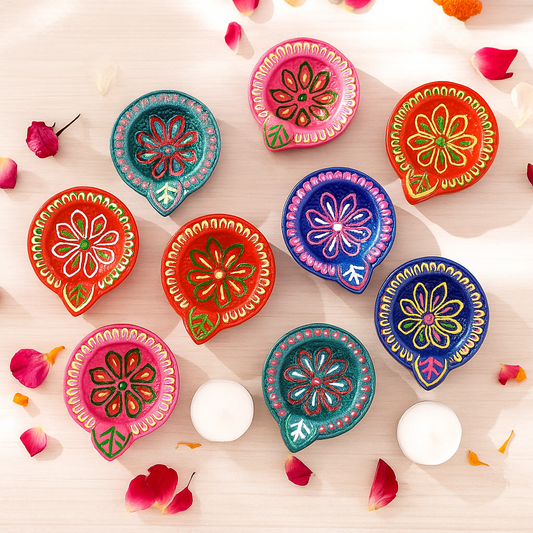 Decorative Clay Diyas(Pack of 9)