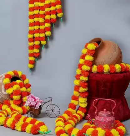 Artificial Marigold Fluffy Flowers Wall hangings(Pack of 5)